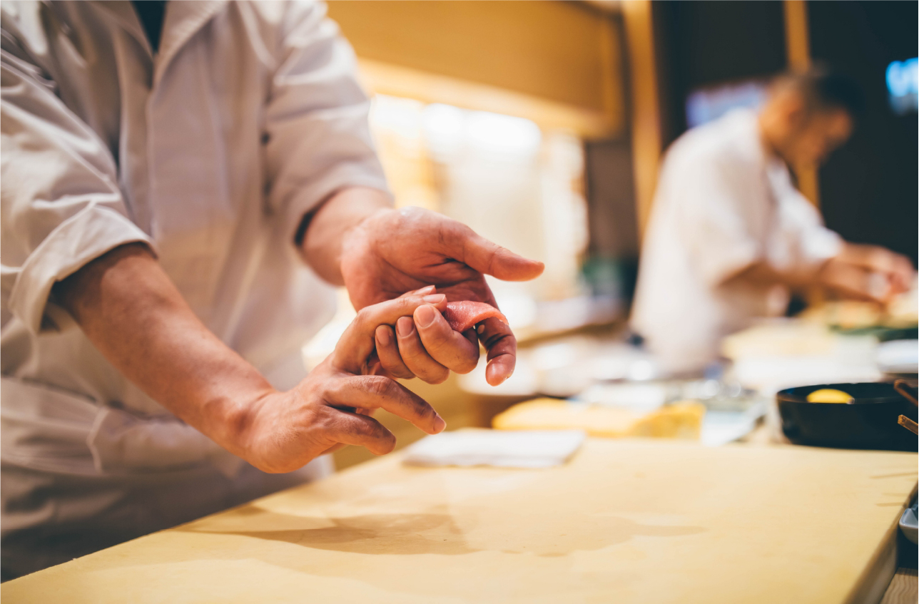 Sushi chef and sushi
