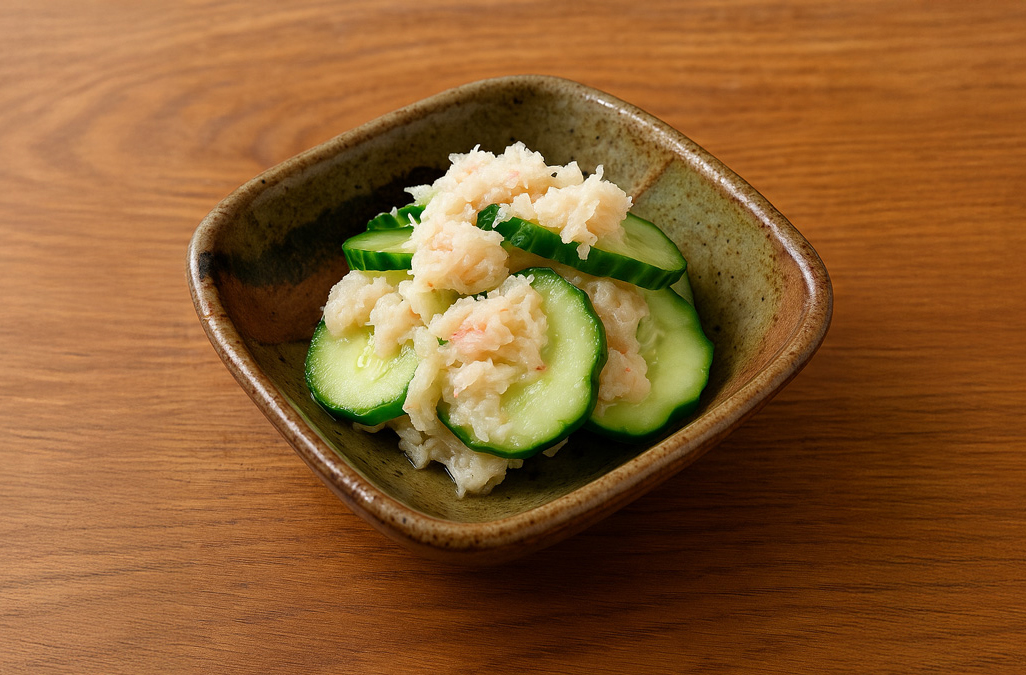 crab meat and cucumber in vinegar